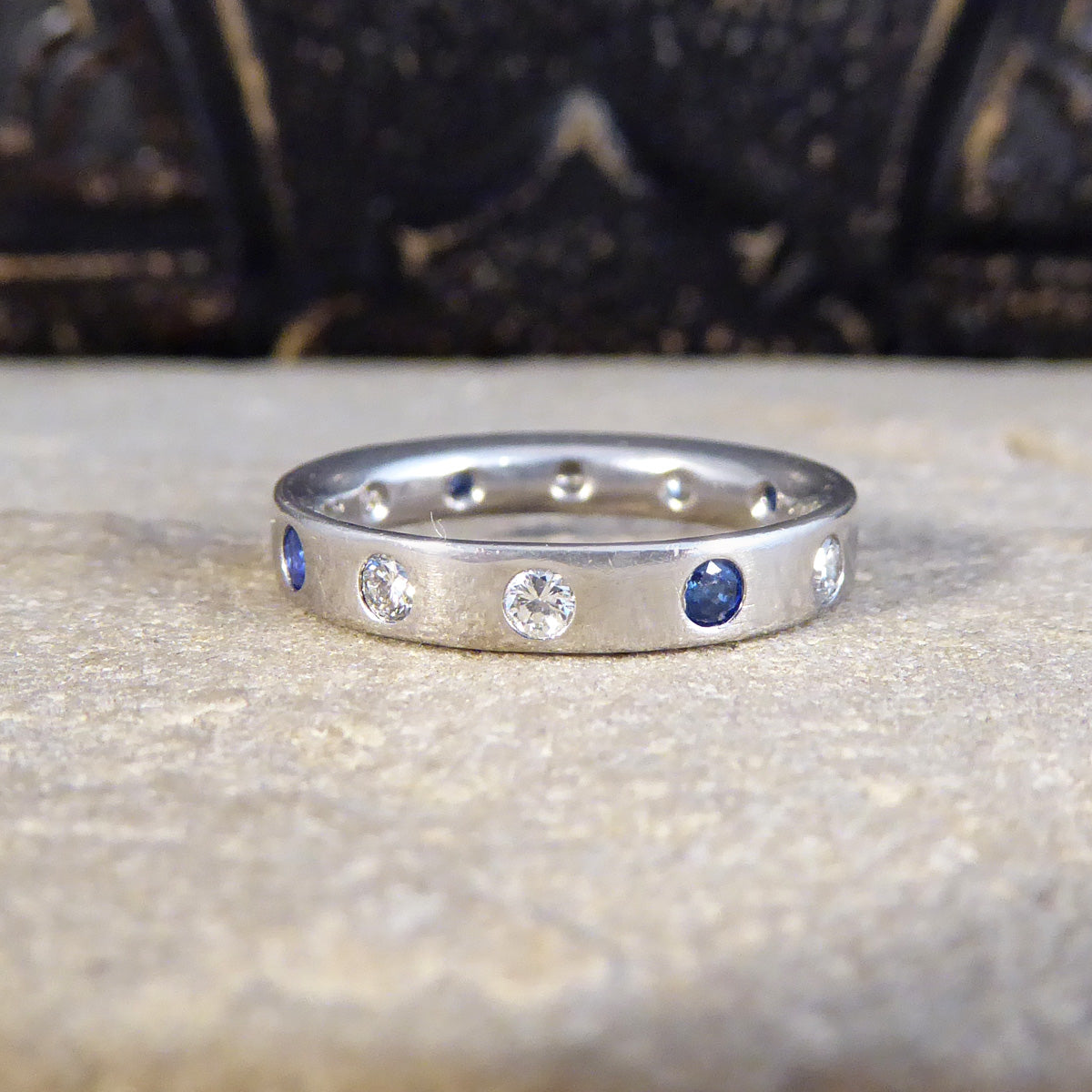Sapphire and Diamond Band Ring in Platinum