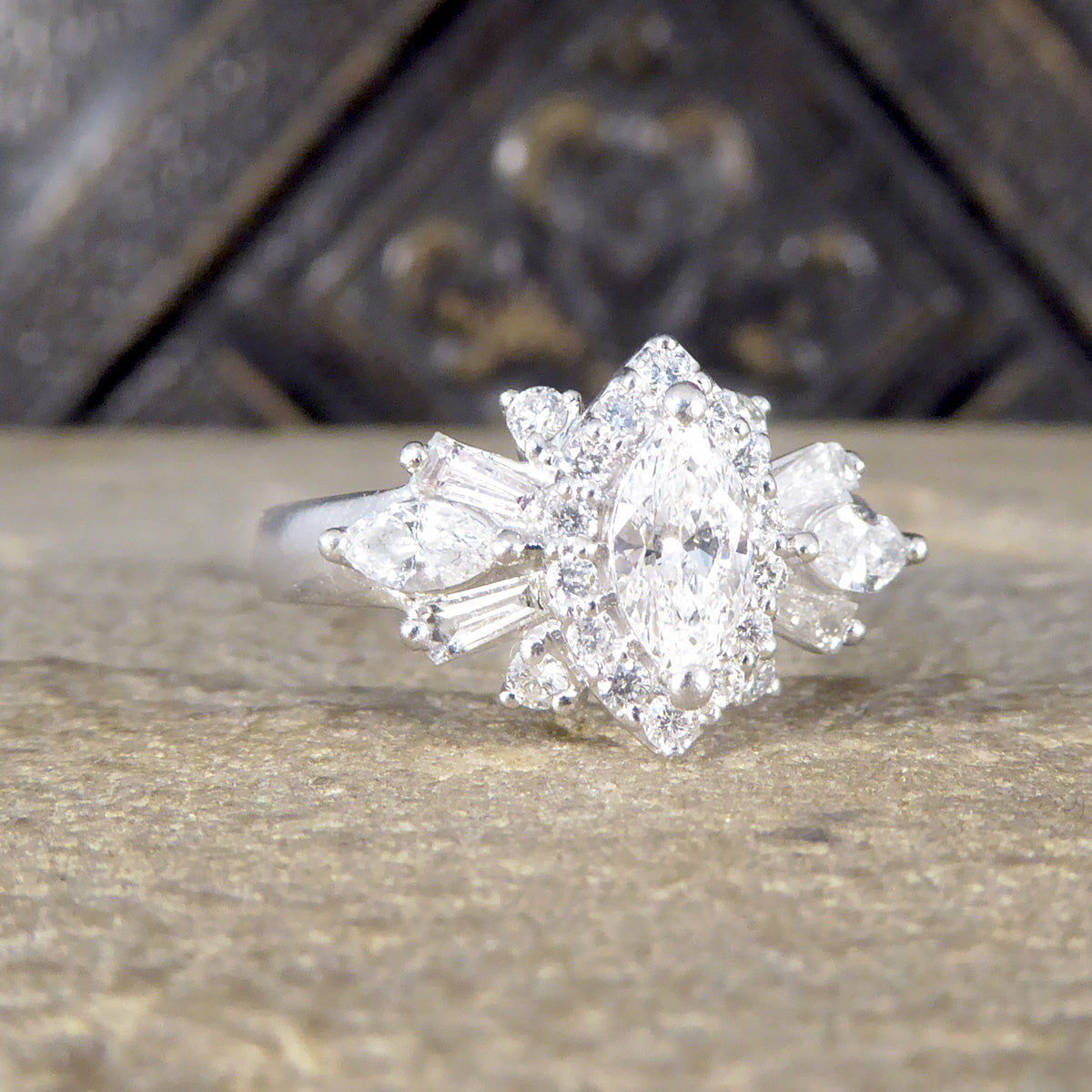 Contemporary 1.00ct Diamond Marquise Cluster Dress Ring in Platinum