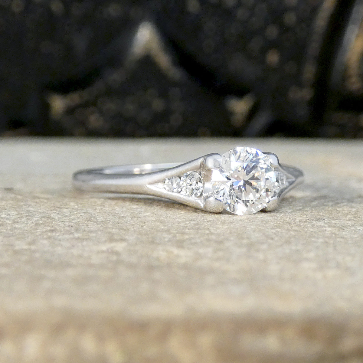 Diamond Solitaire Engagement Ring with Diamond Set Shoulders in 18ct White Gold