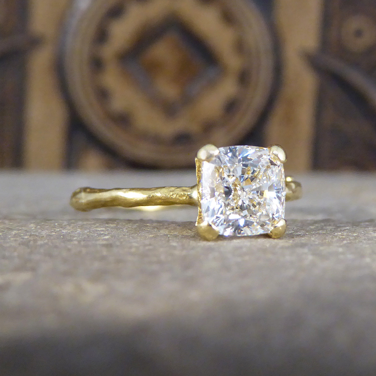 GIA 1.00ct F VS Modified Cushion Diamond Solitaire Ring in 18ct Yellow Gold Fine Detailed Band