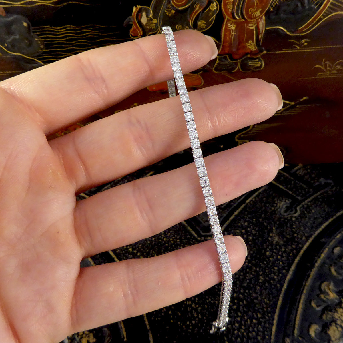 4.13ct Diamond Box Set Tennis Bracelet in 18ct White Gold