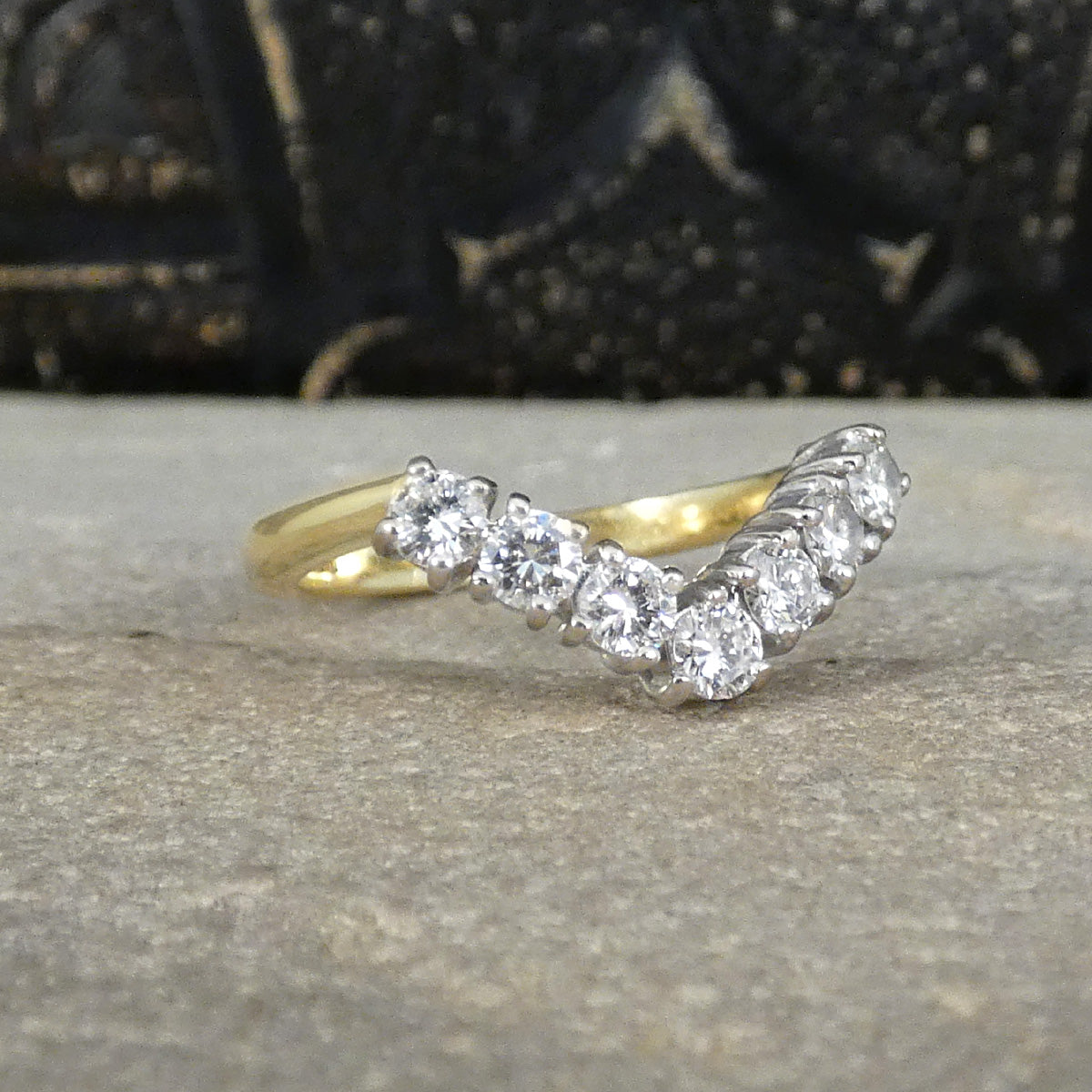 Diamond Set Wishbone Ring in 18ct Yellow and White Gold