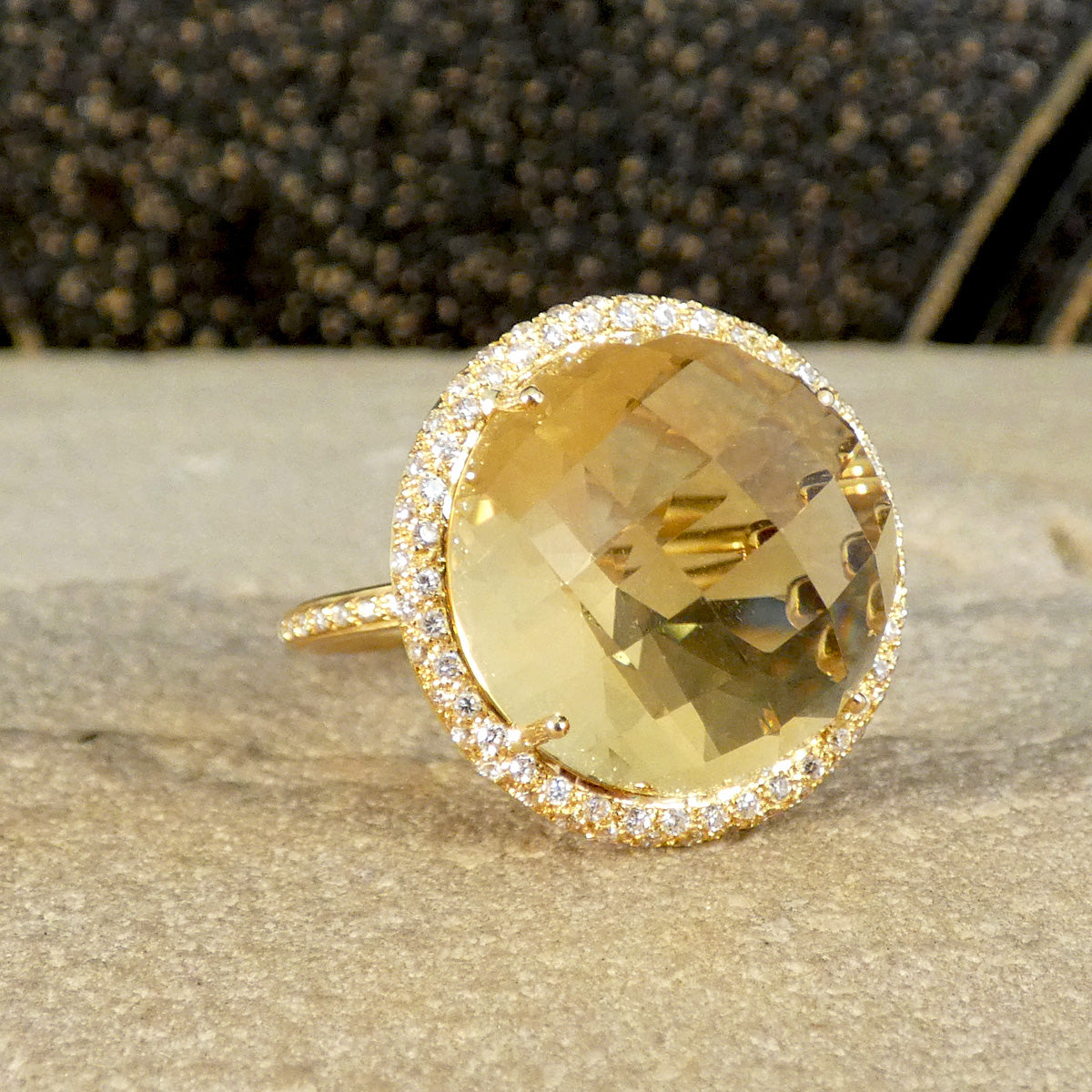 Citrine and Diamond Jelly Tot Ring in 18ct Yellow Gold with Diamond Set Shoulders