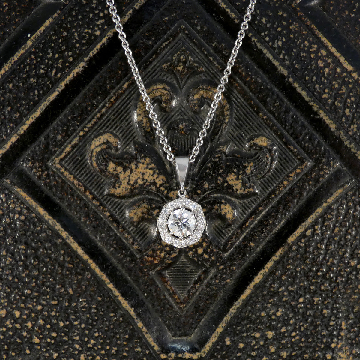 0.86ct Diamond Octagon Halo Cluster Pendant Necklace in Platinum. The perfect gift.