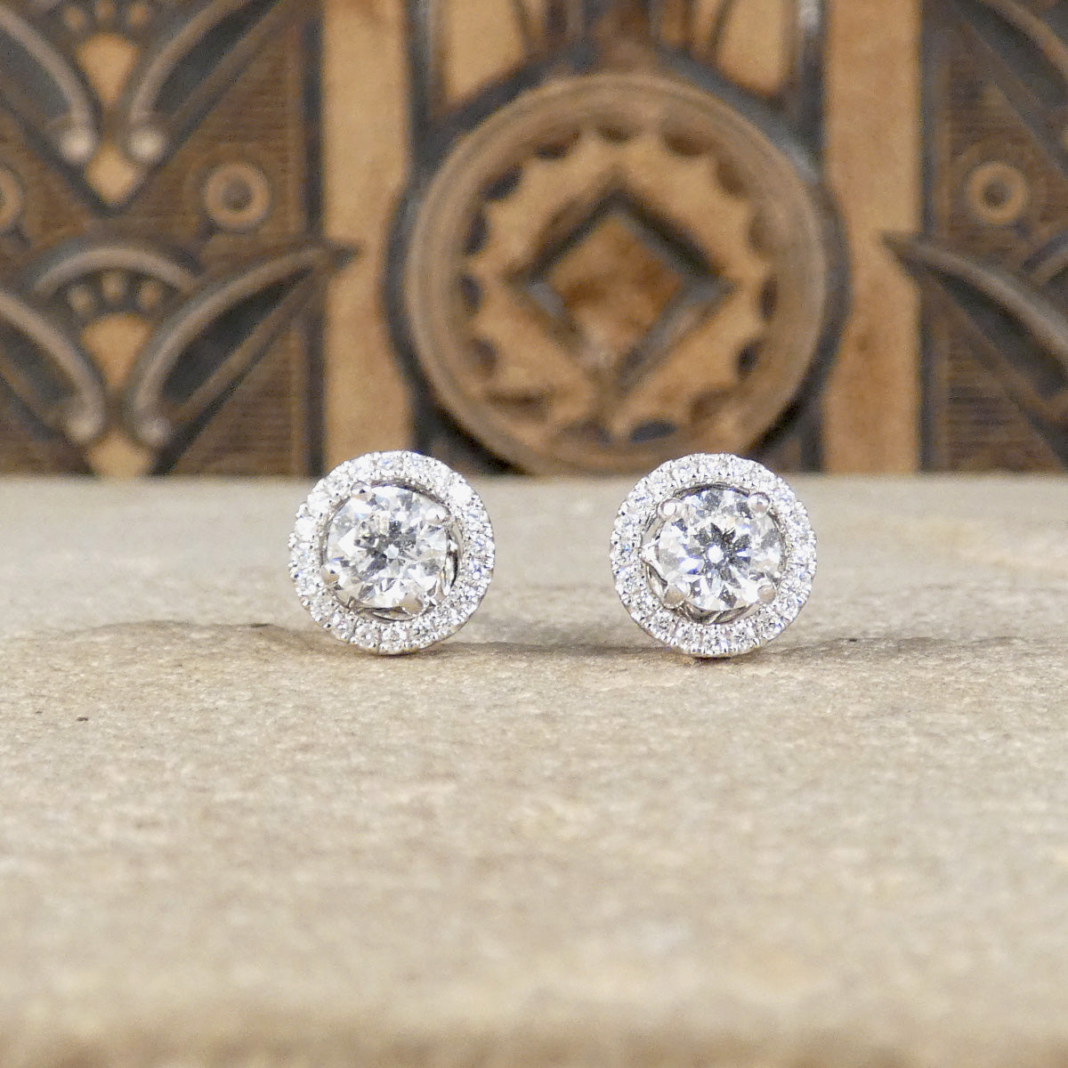 GIA certified D Colour 0.30ct  each centre Diamond Stud with an additional Halo Cluster Stud in 18ct White Gold with a total of 0.71ct Diamond weight.