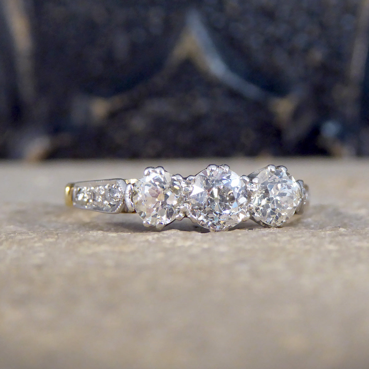 Antique Diamond Trilogy Ring in 18ct Yellow Gold and Platinum