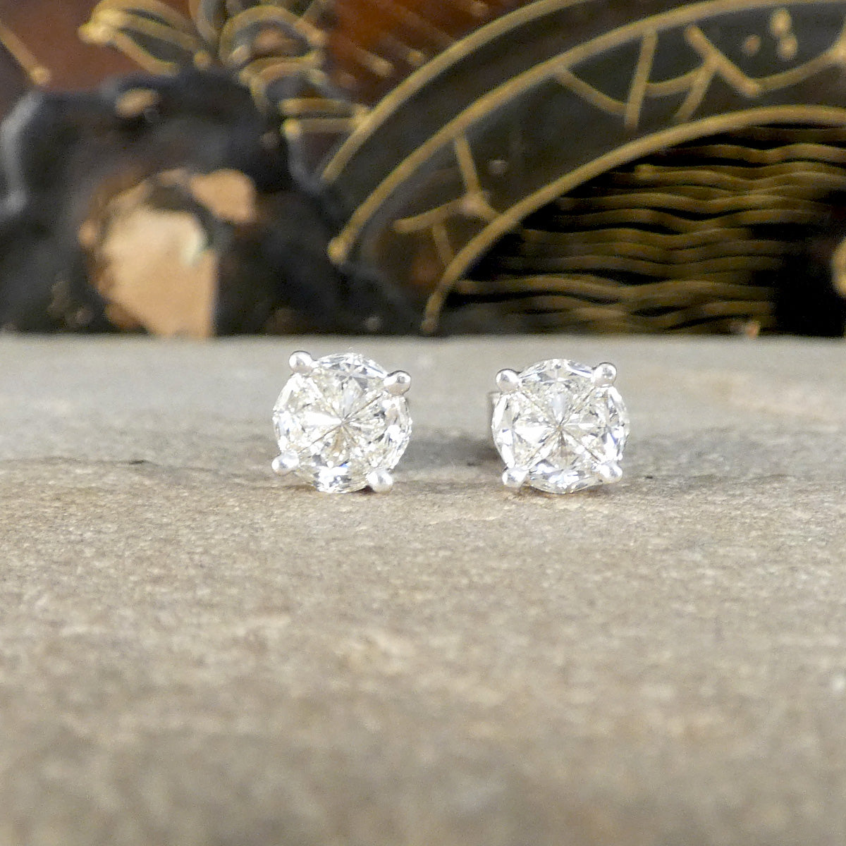 Diamond Pie Set Illusion Cluster Earrings in 18ct White Gold