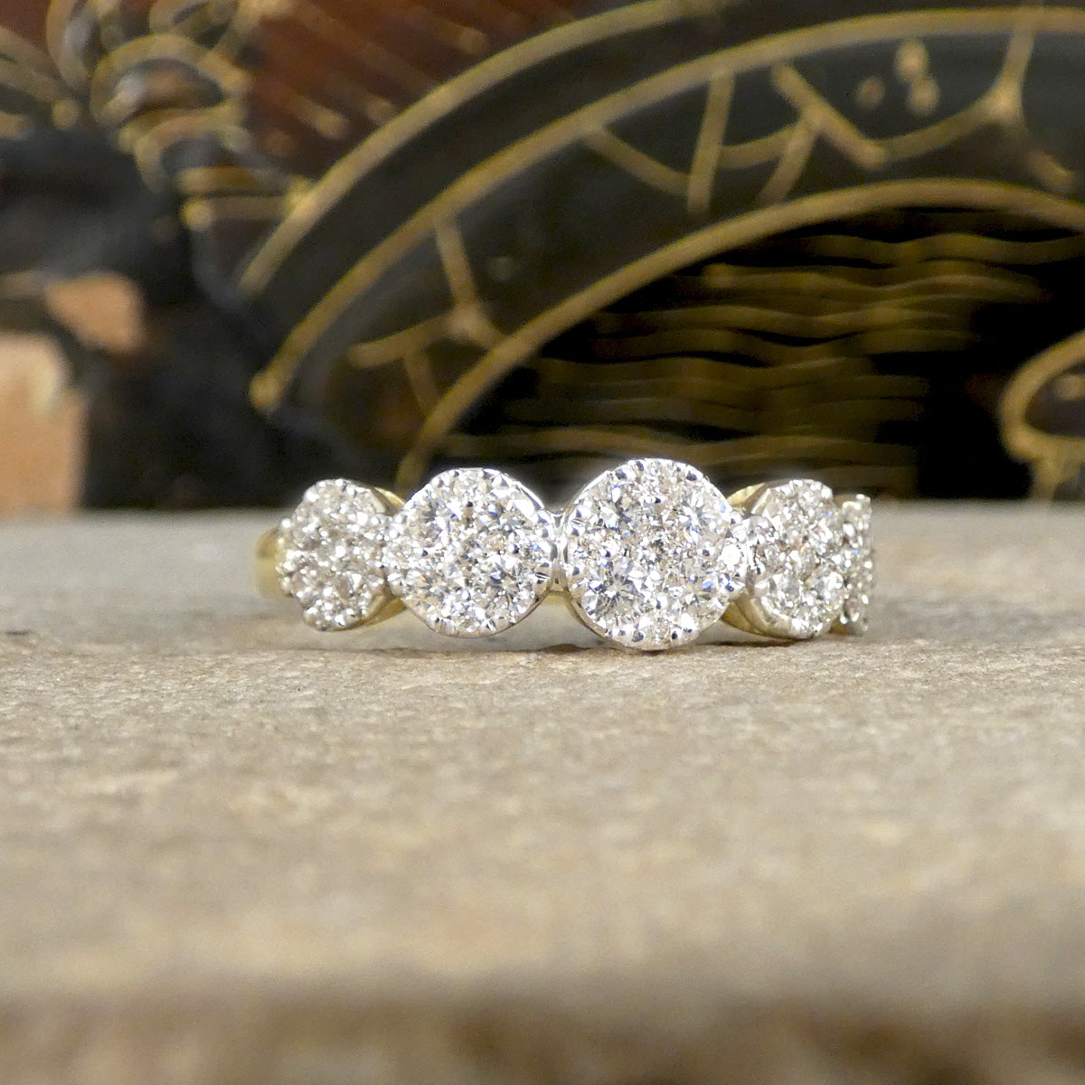 Five Stone Diamond Illusion Cluster Ring in Yellow Gold