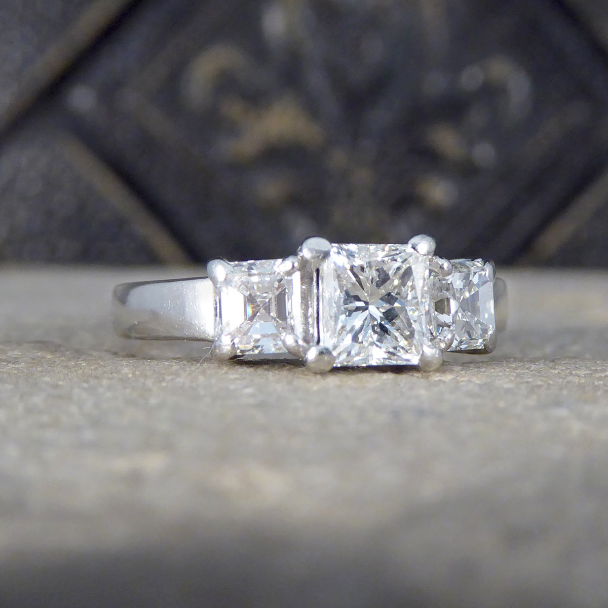 1.47ct Princess Cut and Asscher Cut Diamond Three Stone Ring in Platinum