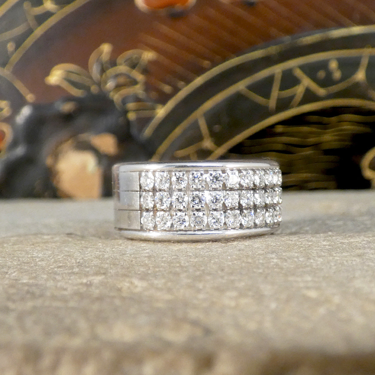 Wide Diamond Set Half Eternity Ring in 18ct White Gold Small Finger Size