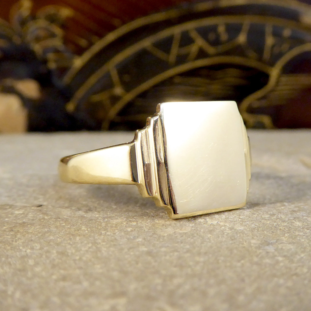 Large Vintage Rectangular Faced Signet Ring in 9ct Yellow Gold C1961