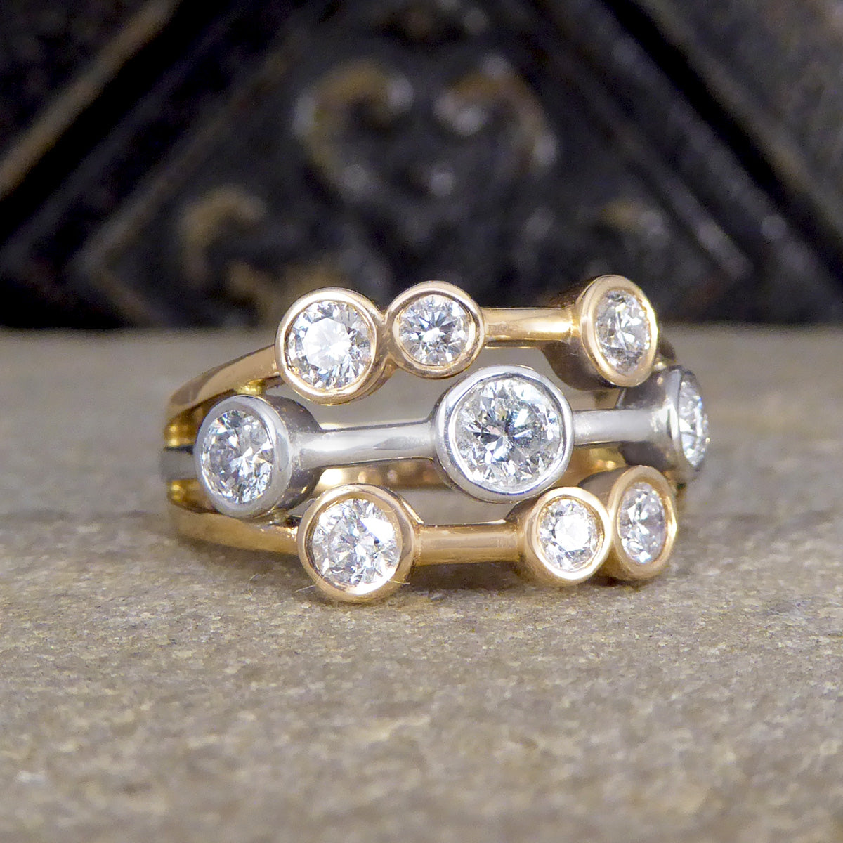 Modern 0.90ct Diamond Bubble Style Ring in White and Yellow Two Tone Gold