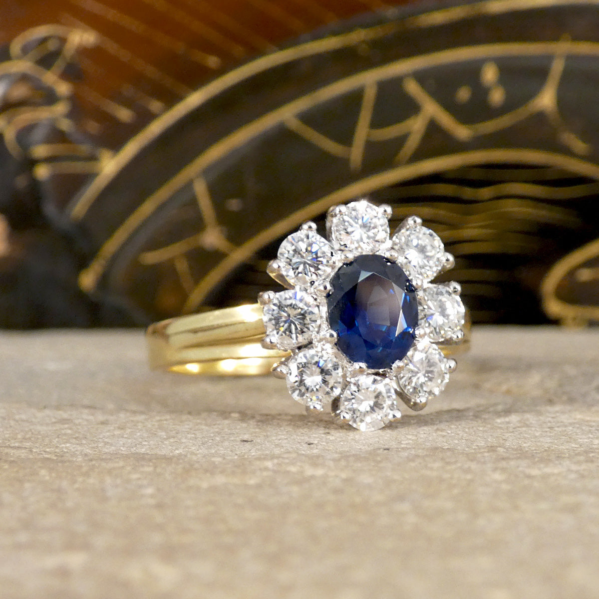 Sapphire and Diamond Oval Cluster Ring in 18ct Yellow and White Gold