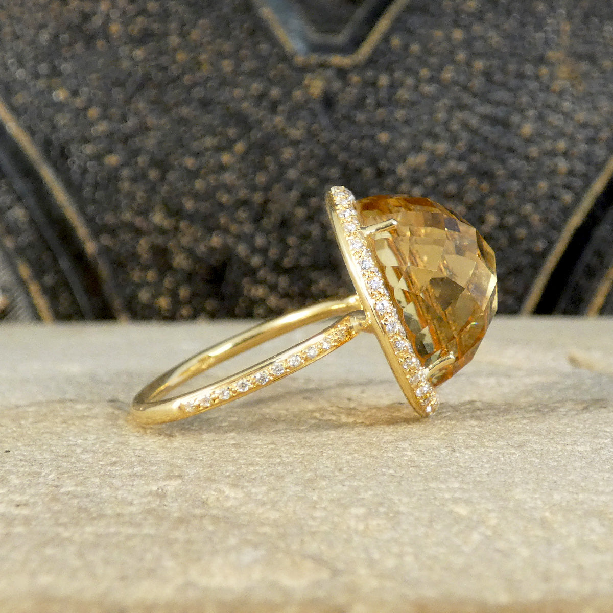 Citrine and Diamond Jelly Tot Ring in 18ct Yellow Gold with Diamond Set Shoulders