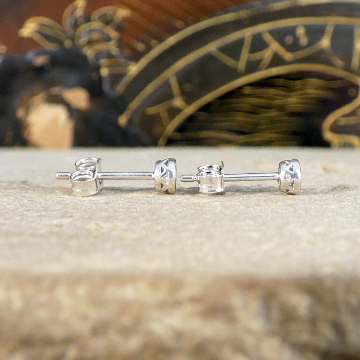 Bezel Set Diamond Stud Earrings in White Gold