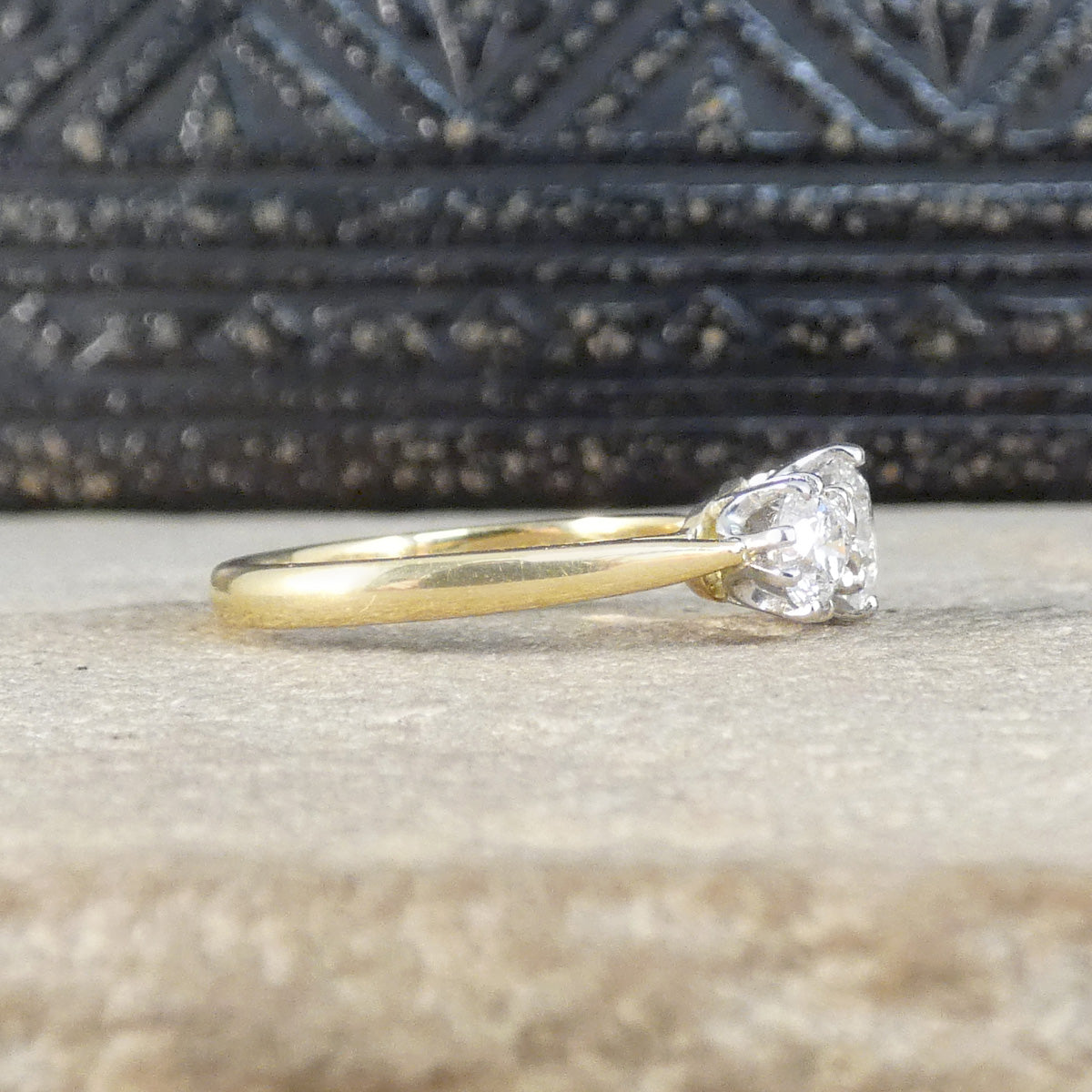 Side view of 1.22ct Diamond Trilogy Three Stone Ring in 18ct Gold GIA Cert D and E Colour. The perfect engagement ring, representing past, present and future promise.