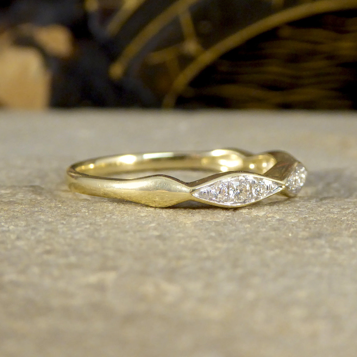 Diamond set Geometric Half Eternity Band Ring in Yellow Gold