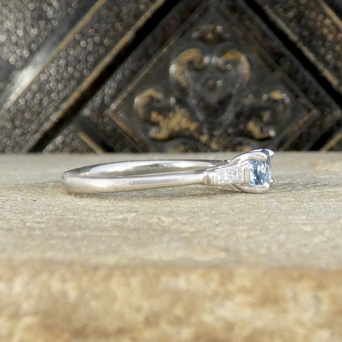 Aquamarine Solitaire with Tapered Baguette Diamond Shoulders in 18ct White Gold