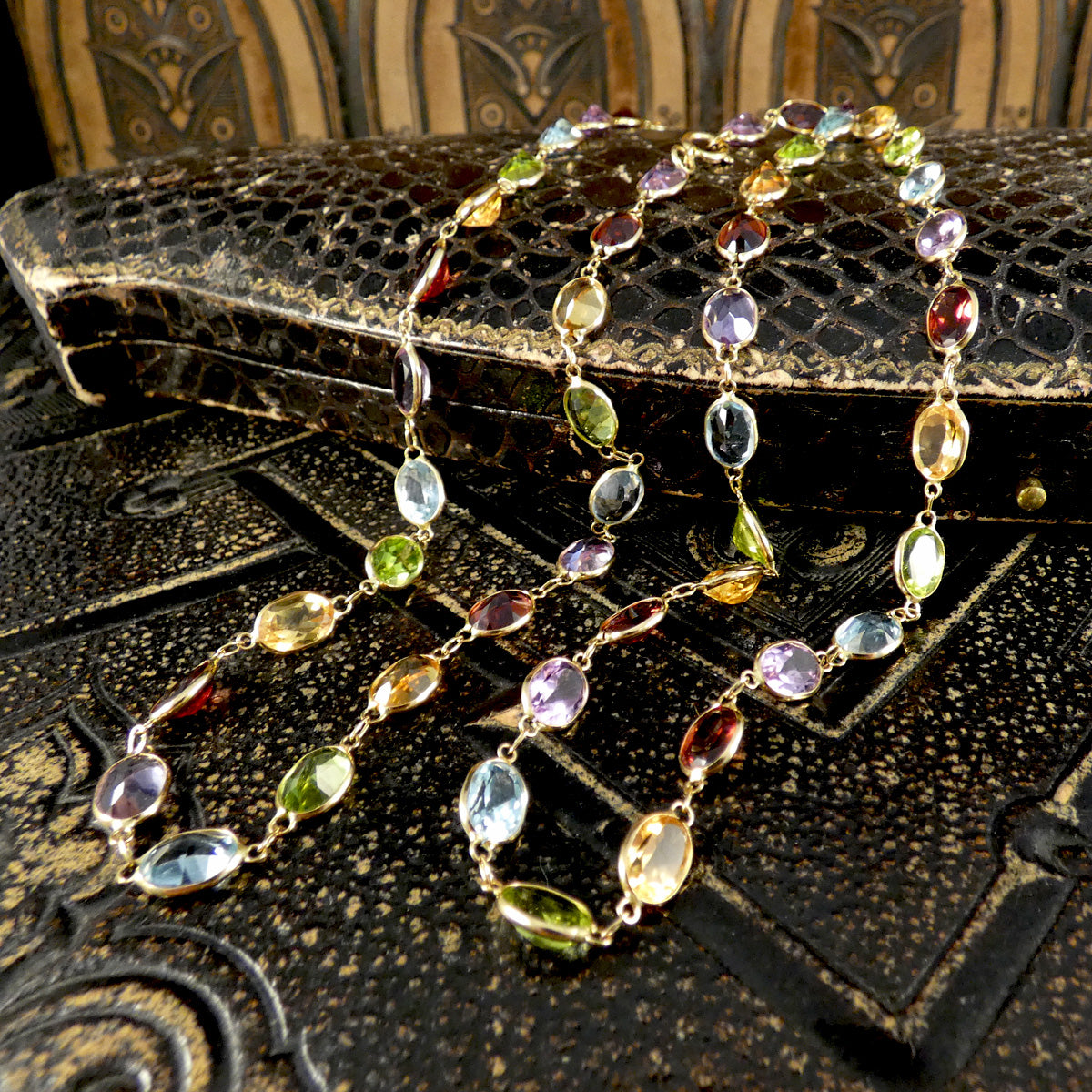 Multi Gem Colourful Bezel Set Necklace in 18ct Yellow Gold