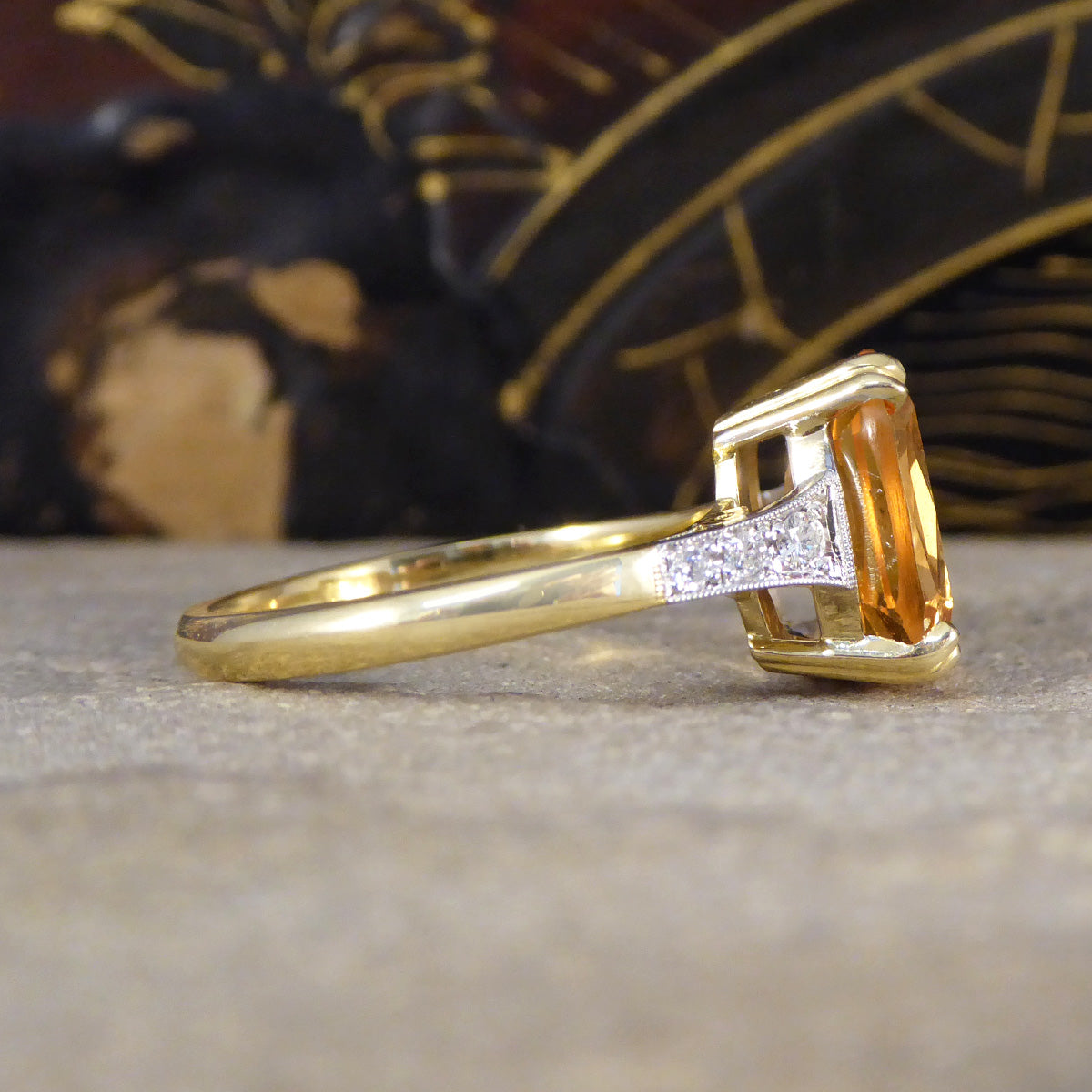 5.12ct Imperial Topaz Ring with Diamond Set Tapered Shoulders in 18ct Yellow Gold