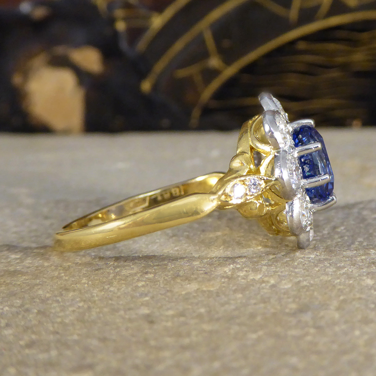 Edwardian Inspired 2.24ct Sapphire and Diamond Cluster Ring in 18ct Gold