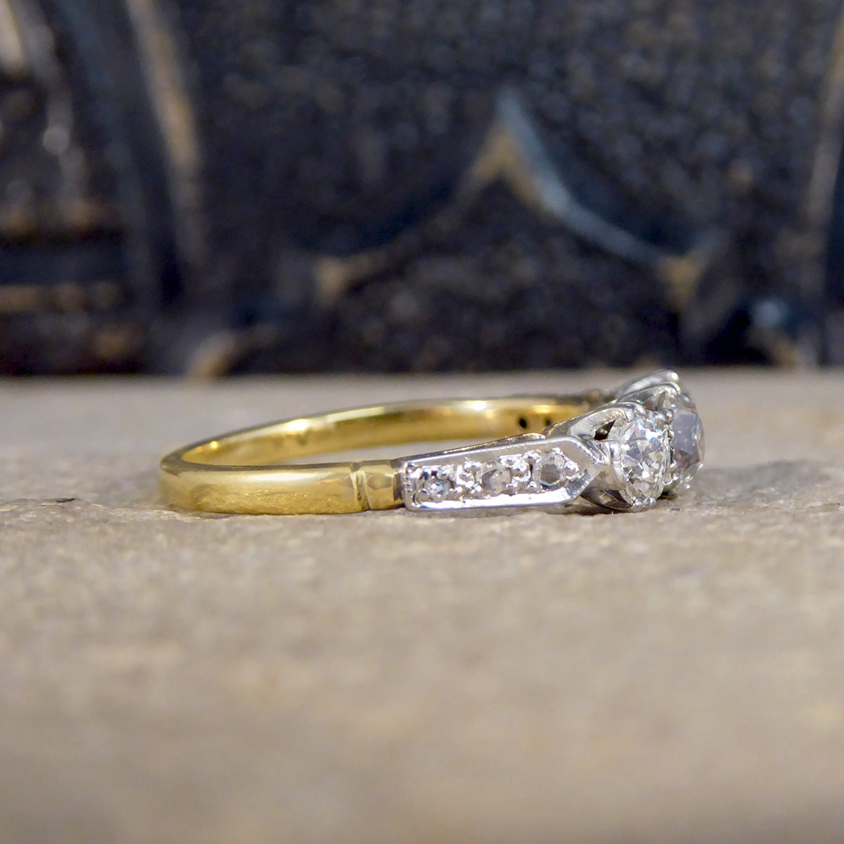 Antique Diamond Trilogy Ring in 18ct Yellow Gold and Platinum