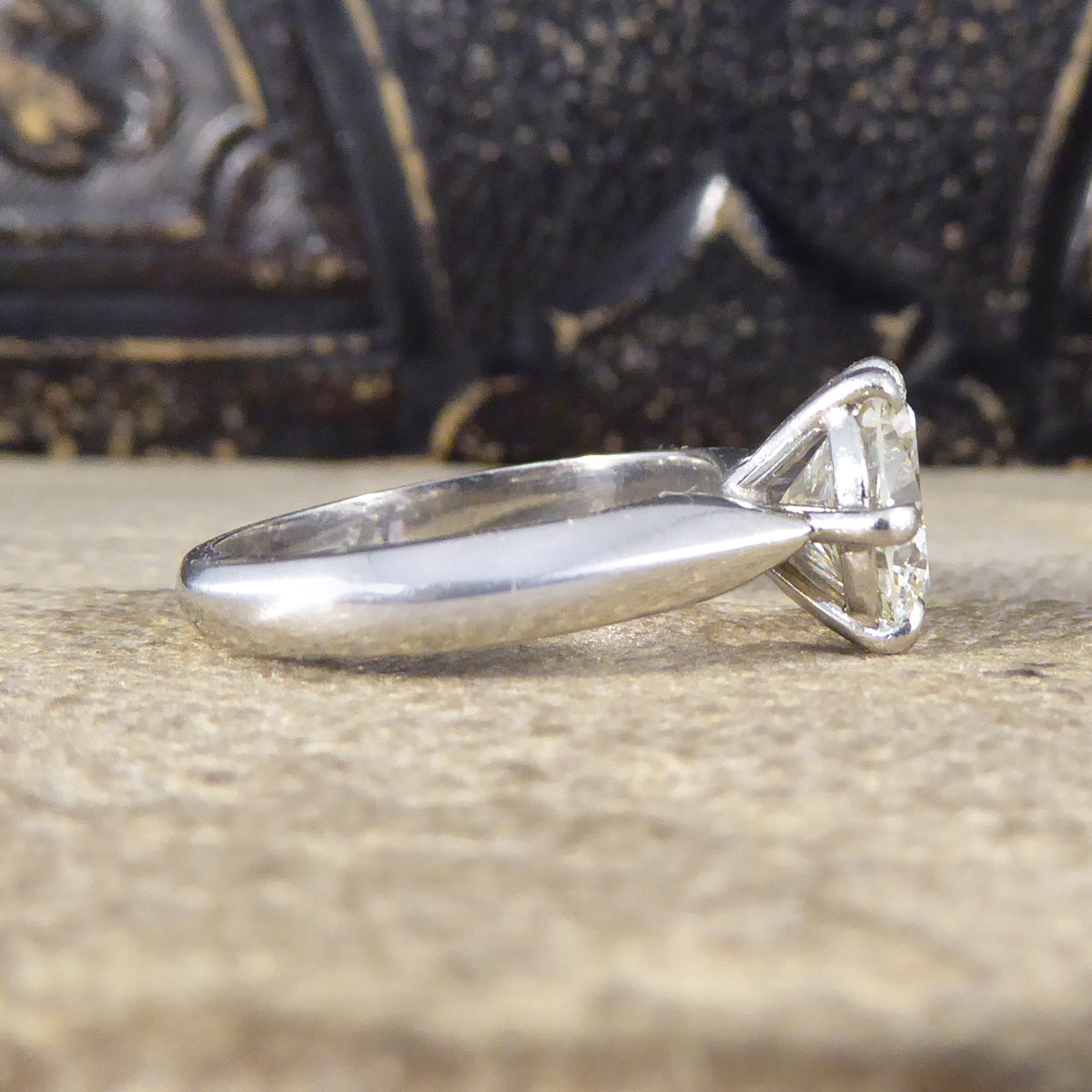 2.54ct Brilliant Cut Diamond Solitaire Engagement Ring on Plain Platinum Band