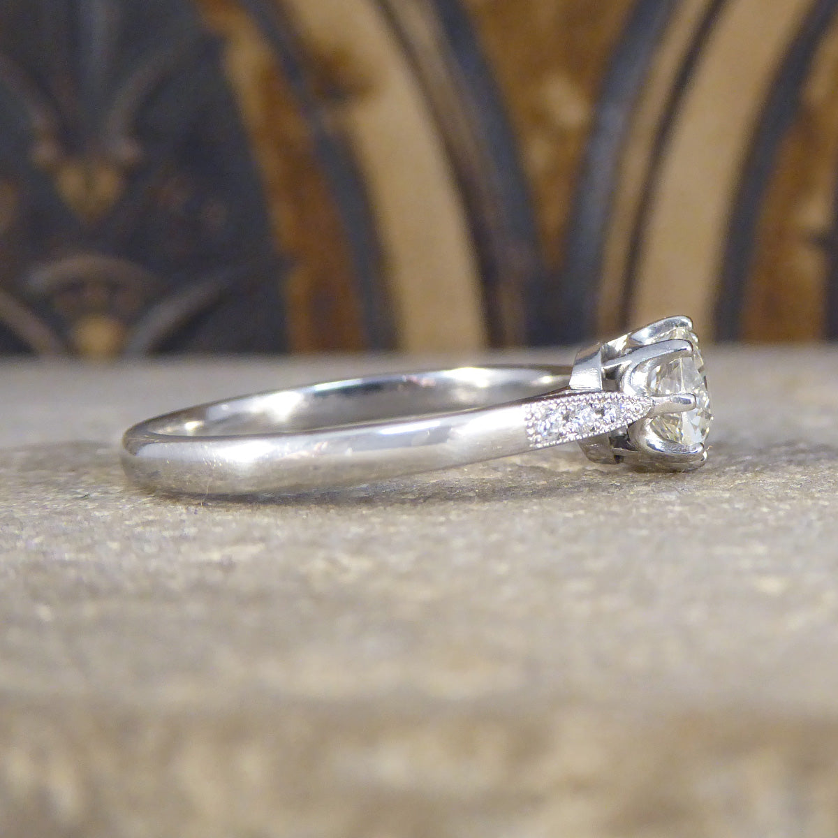 0.53ct Old Cut Diamond Solitaire with Diamond Shoulders in Platinum