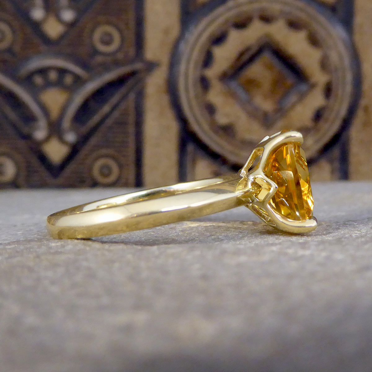 Cushion Citrene Solitaire Ring in Yellow Gold