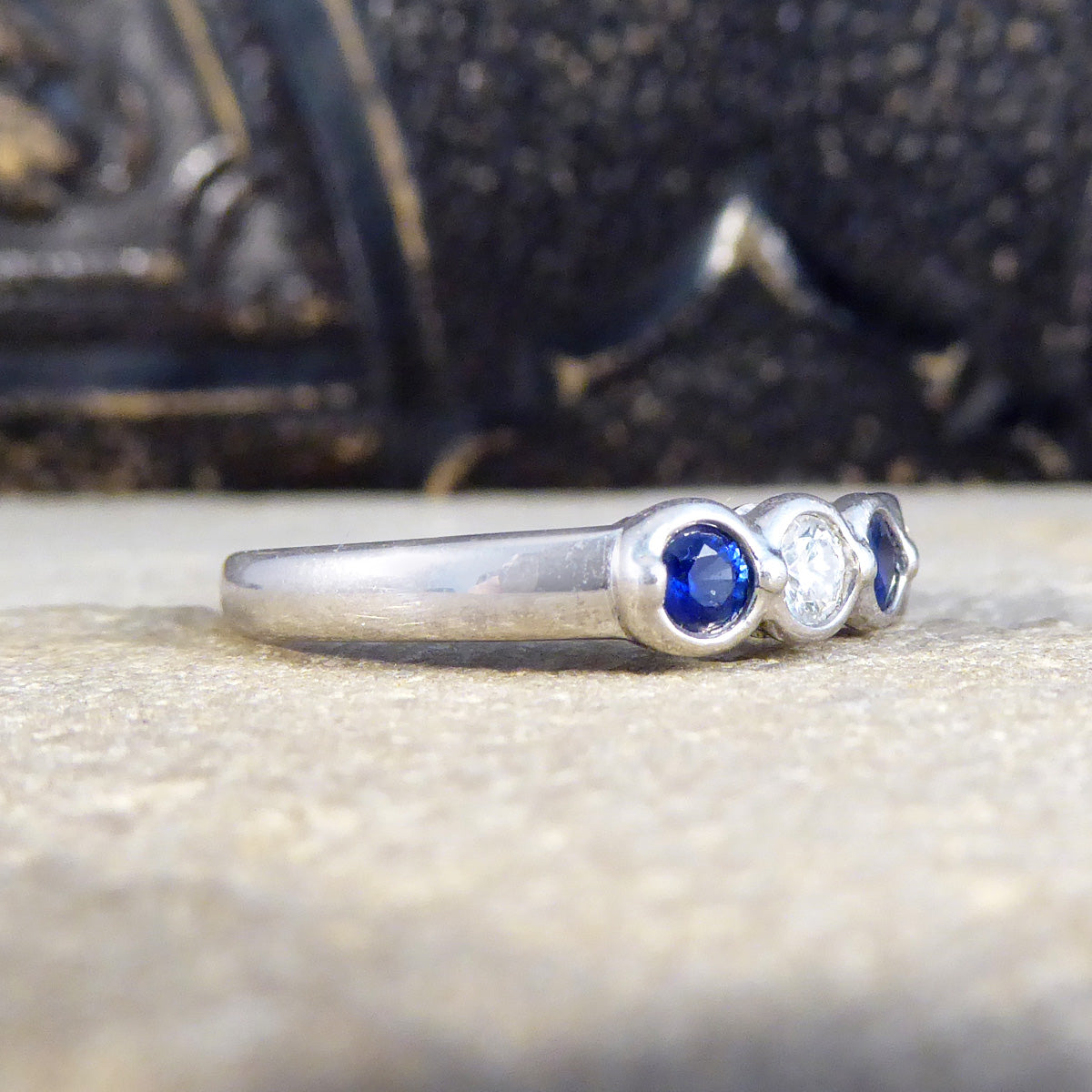 Sapphire and Diamond Bezel set Ring in 18ct White Gold