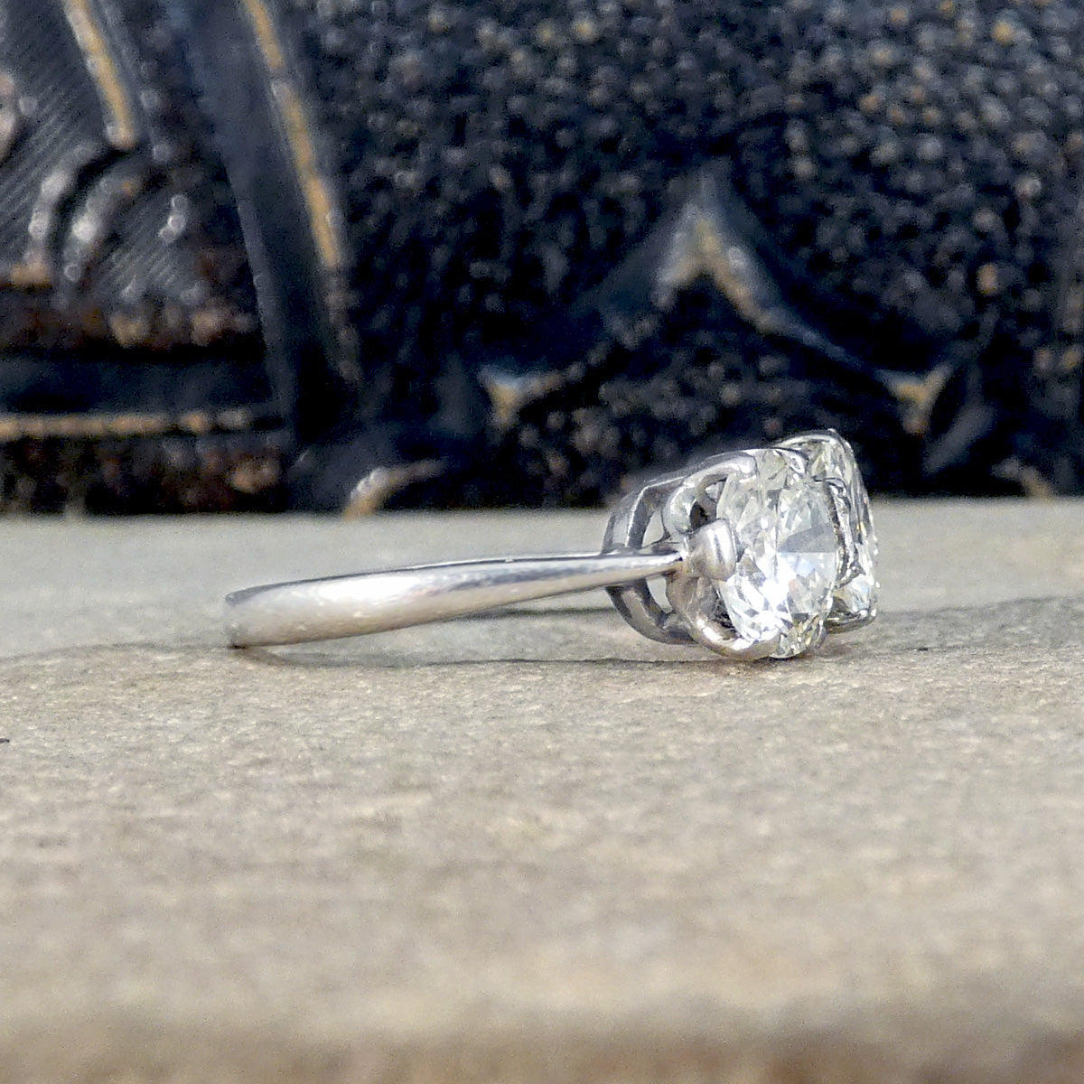 Art Deco Early Brilliant Cut Diamond Three Stone Ring in Platinum