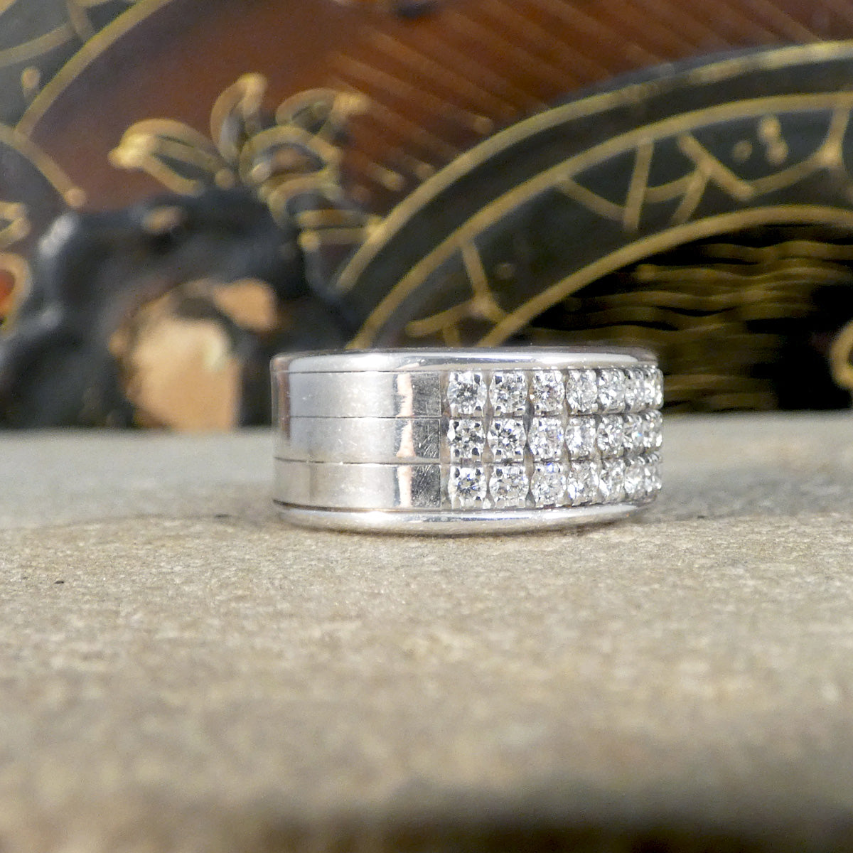 Wide Diamond Set Half Eternity Ring in 18ct White Gold Small Finger Size