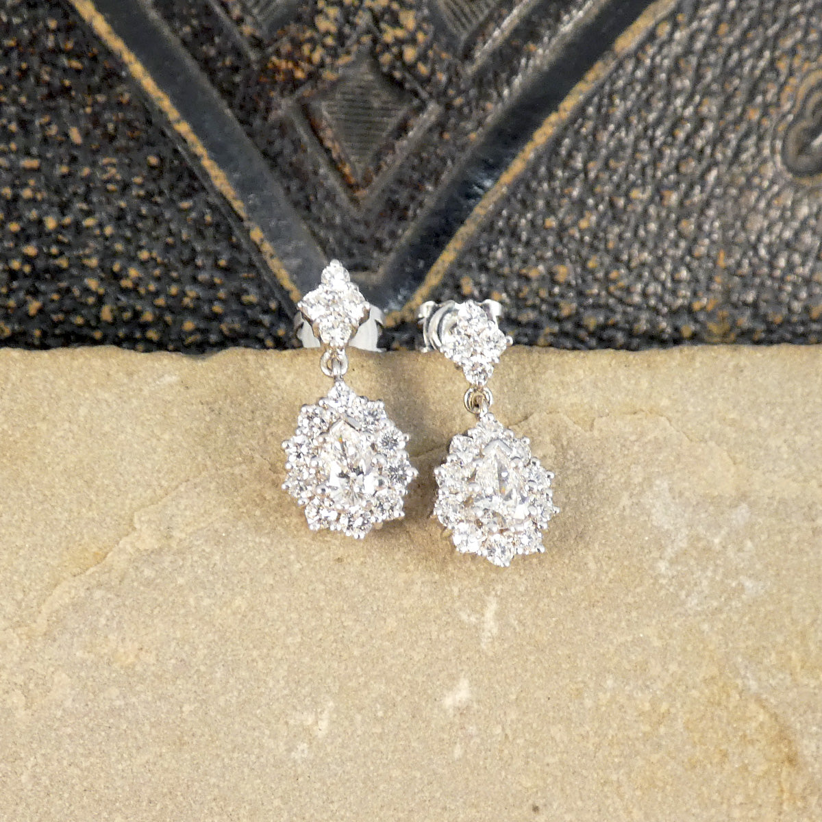 1.40ct Diamond Pear Cut Cluster Drop Earrings in 18ct White Gold