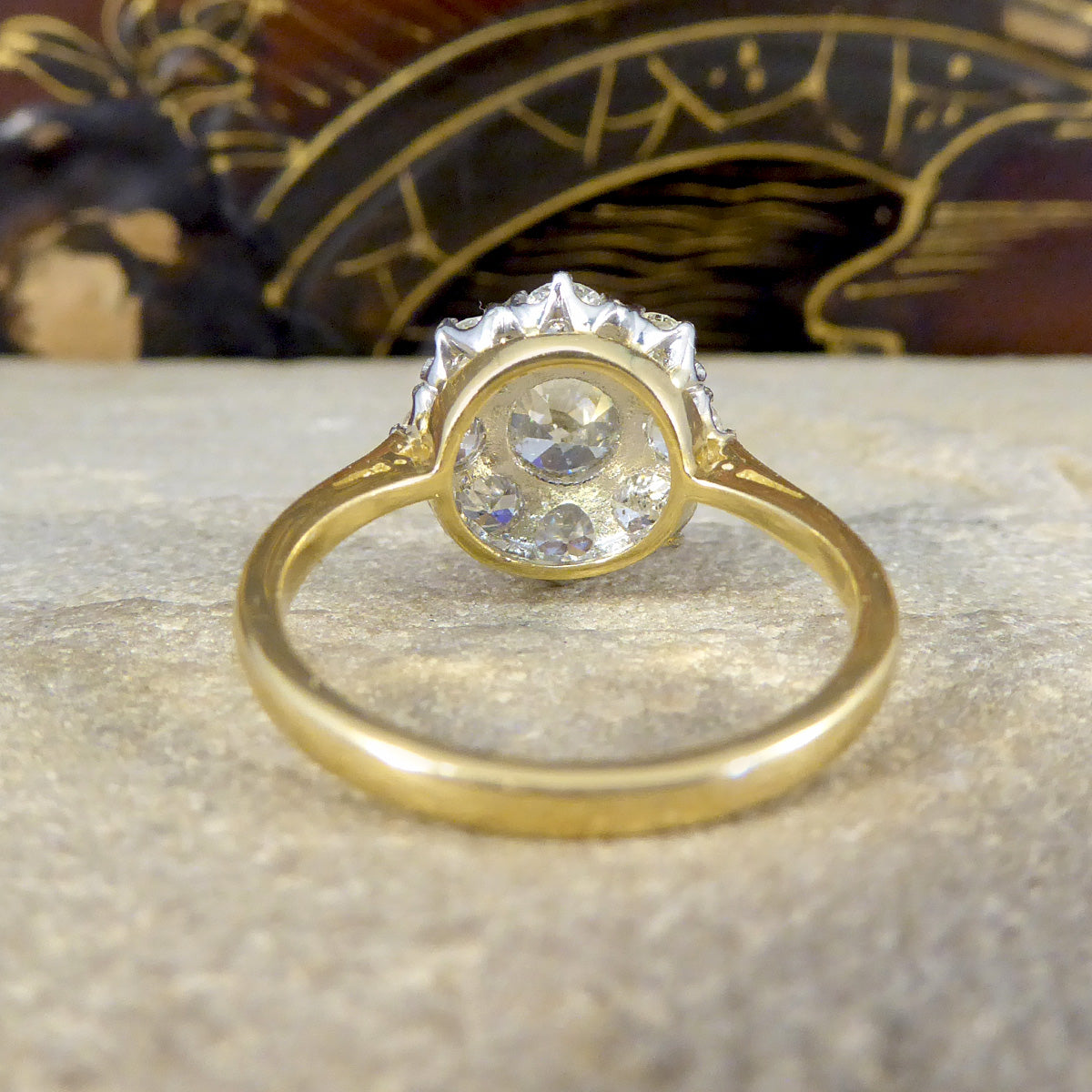 Edwardian Style 1.85ct Old Cut Diamond Daisy Cluster Ring in 18ct Yellow Gold