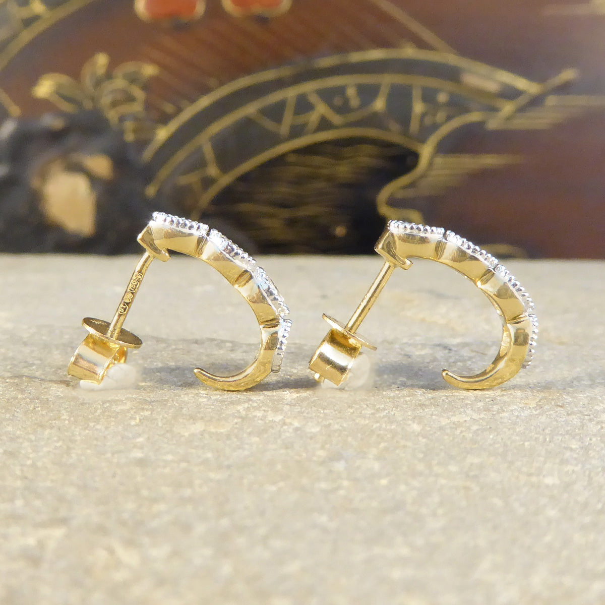 Small diamond hoop store earrings yellow gold