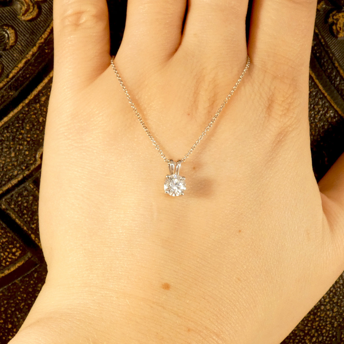 0.75ct Diamond Solitaire Pendant in 18ct White Gold on 18ct Trace Chain