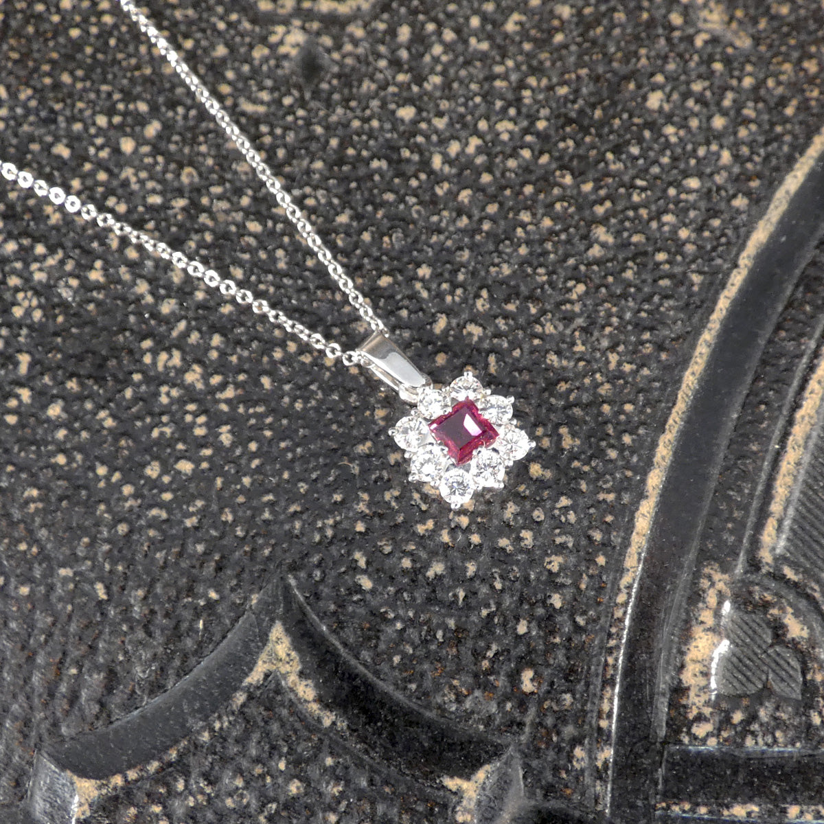 Vintage Ruby and Diamond Cluster Earrings and Necklace Set in 18ct White Gold