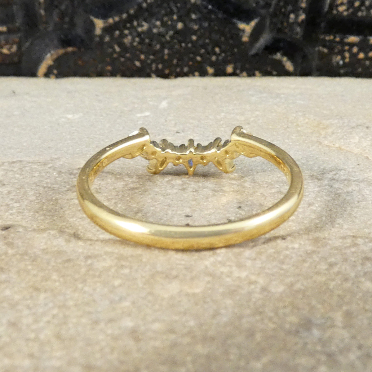 Back view of alternating Marquise and Brilliant Cut Diamond Curved Crown in 18ct Yellow Gold. Showing curve that can surround a solitaire or cluster ring.