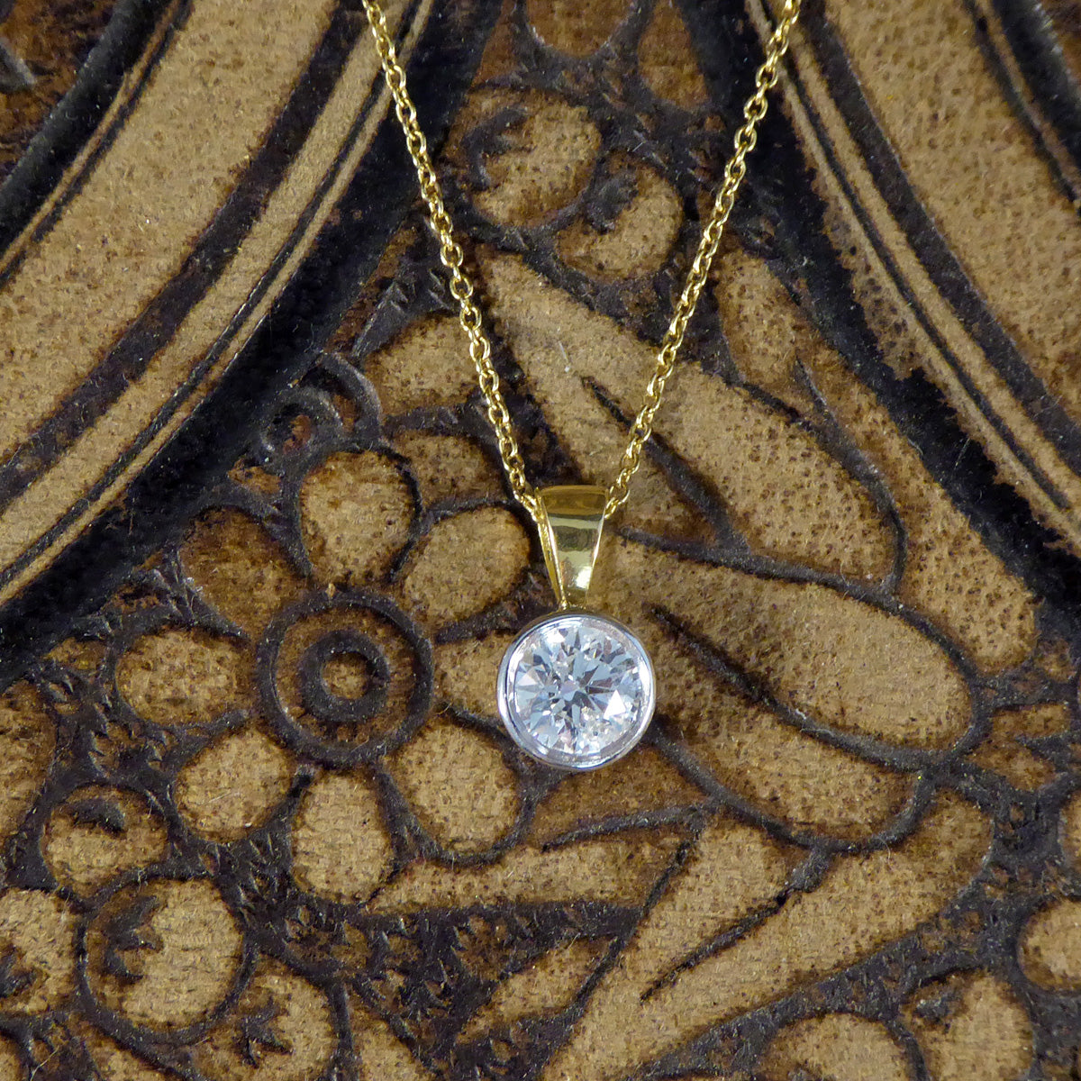 Classic 0.75ct Diamond Bezel Set Solitaire Pendant Necklace in 18ct Gold