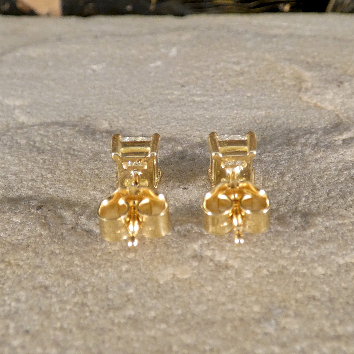 Back view of 18ct Yellow Gold cushion cut diamond stud earrings.