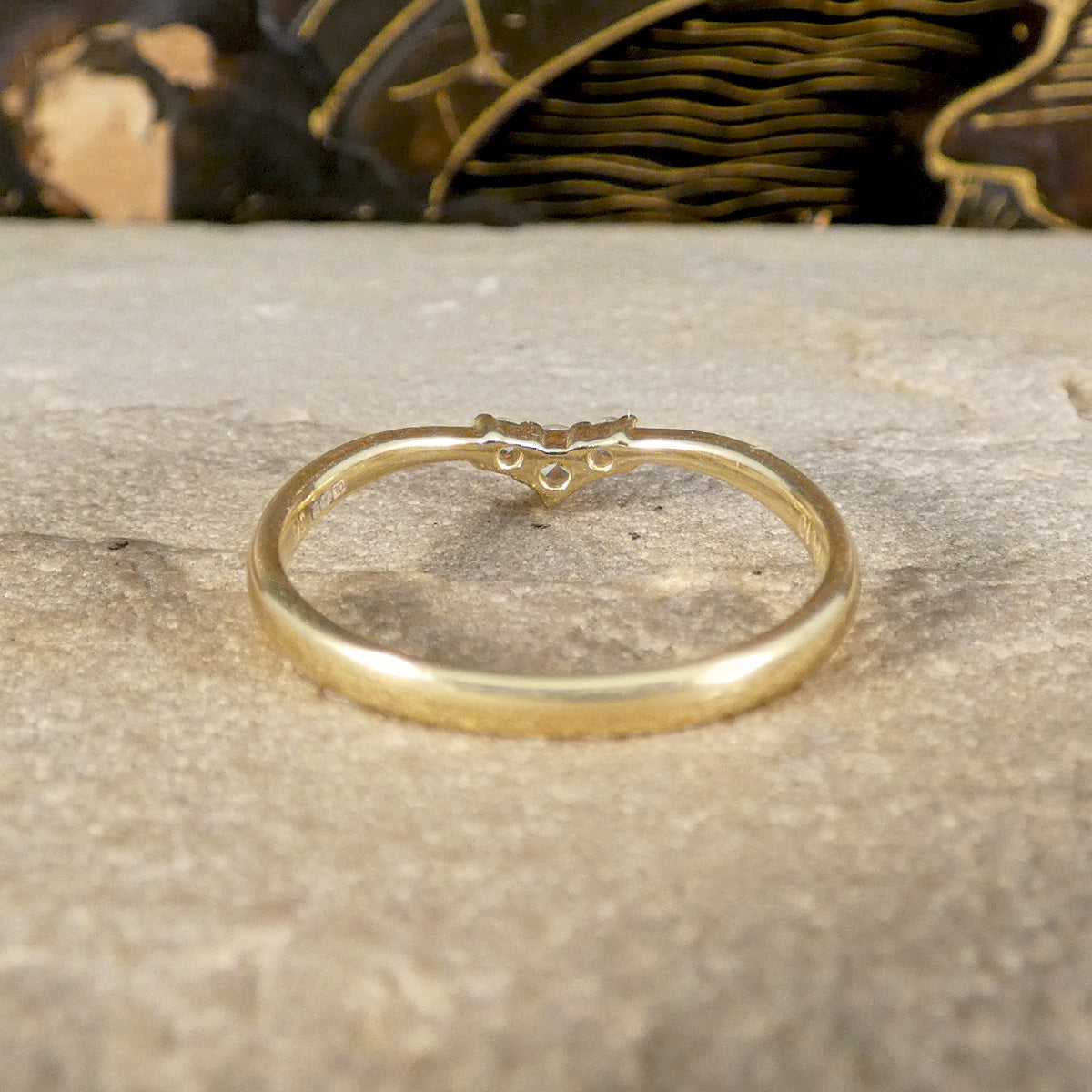 Fine and Dainty Diamond Set Mini Wishbone Ring in Yellow Gold