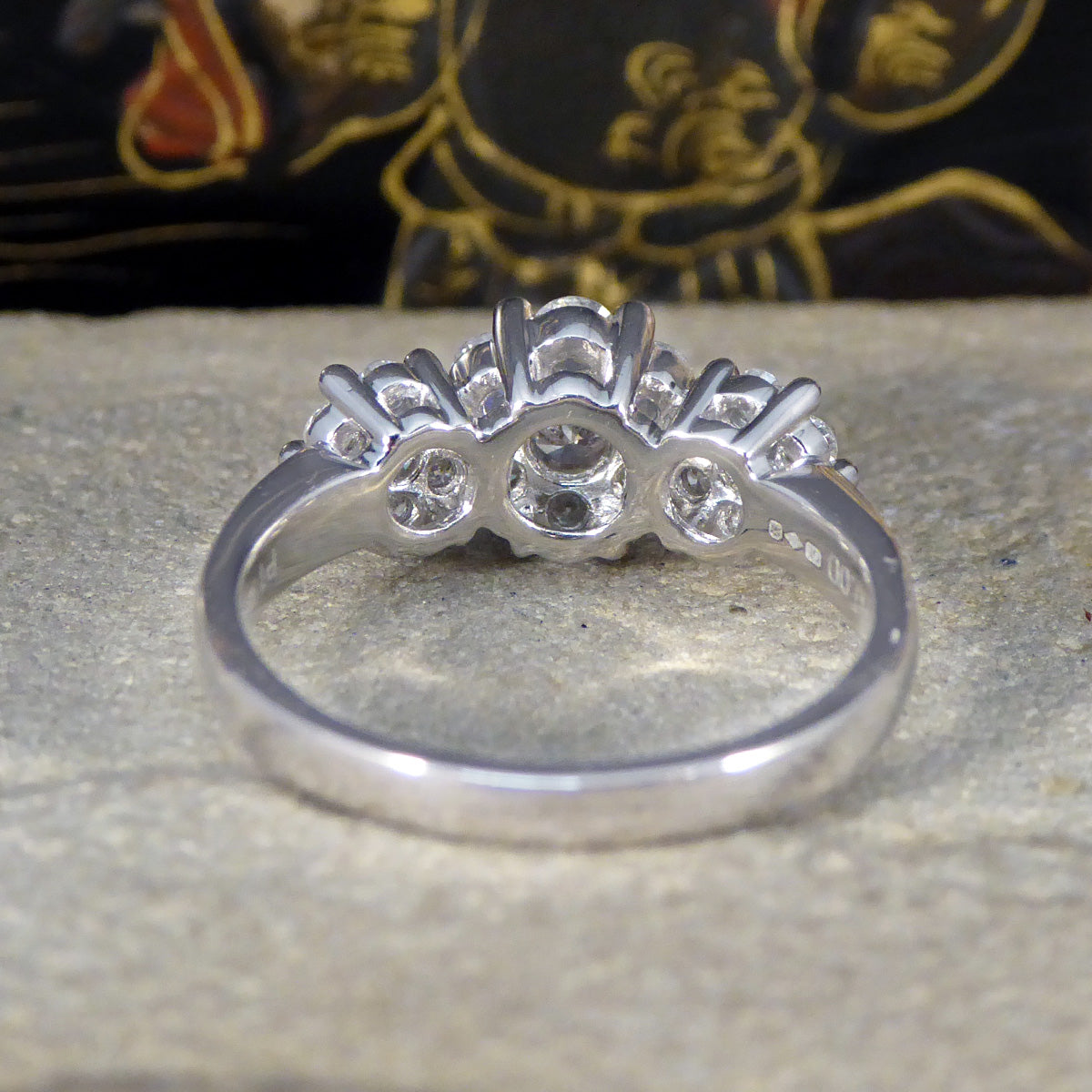 Diamond Triple Daisy Cluster Illusion Three Stone Ring in Platinum