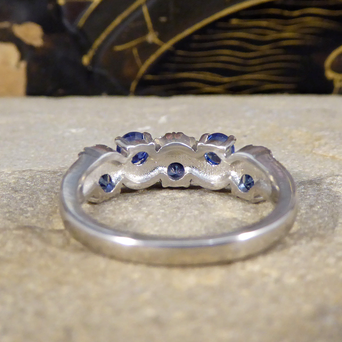 Ceylon Sapphire and Diamond Lazy River Ring in Platinum