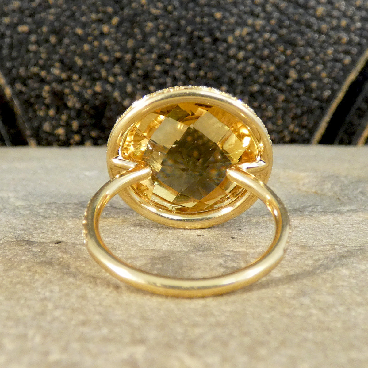 Citrine and Diamond Jelly Tot Ring in 18ct Yellow Gold with Diamond Set Shoulders