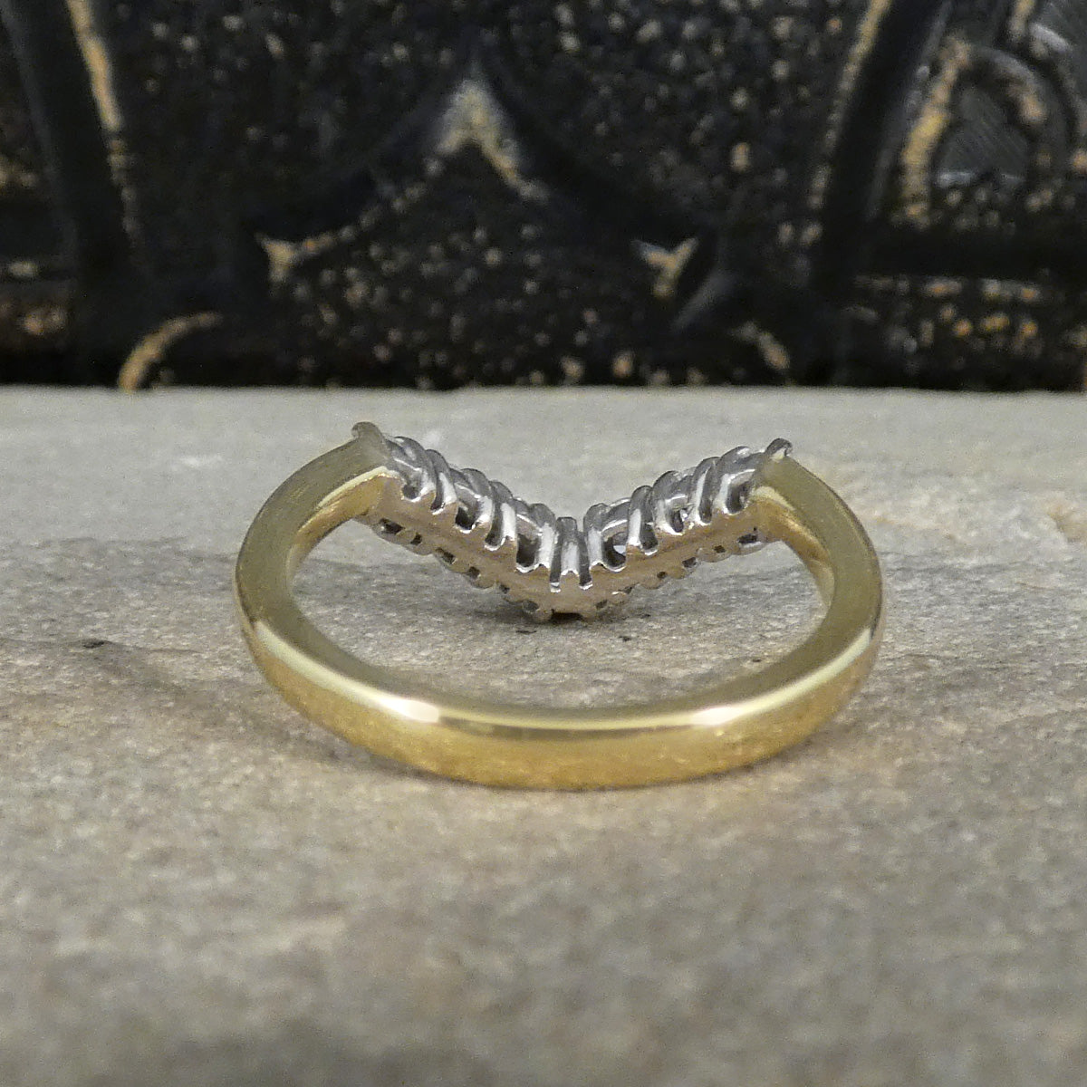 Diamond Set Wishbone Ring in 18ct Yellow and White Gold