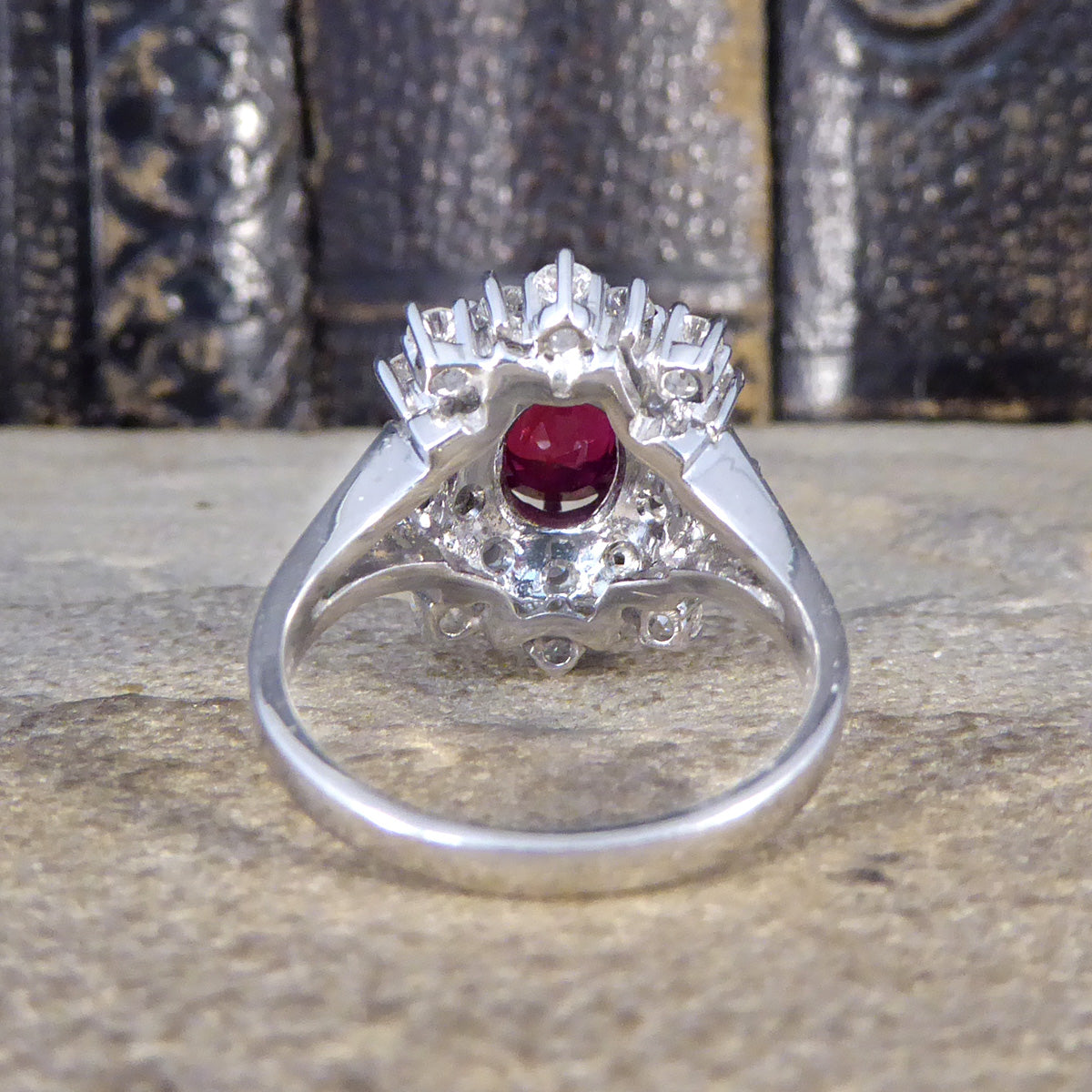 Contemporary 1.80ct No Heat Ruby and 1.28ct Diamond Double Cluster Ring in 18ct White Gold