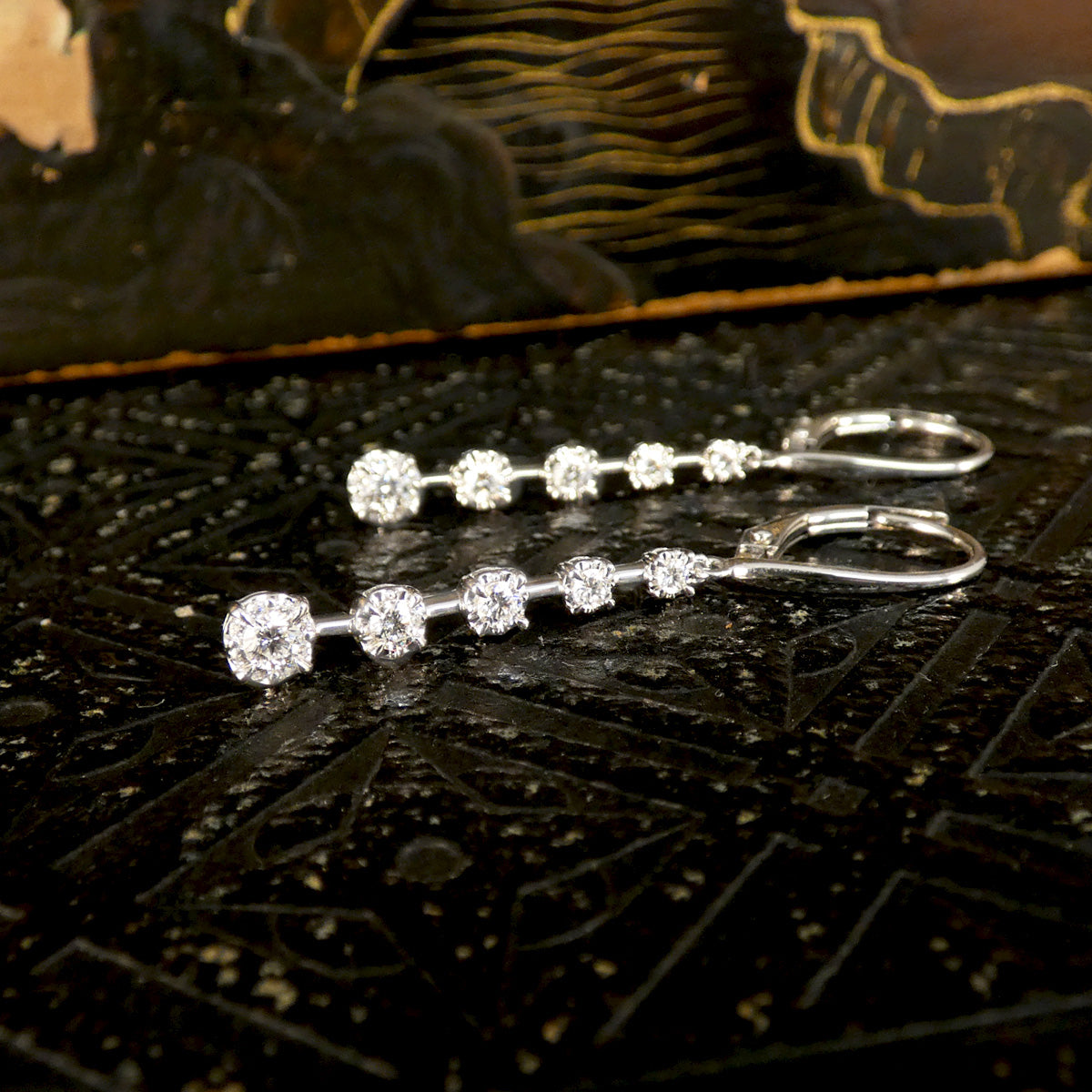 Graduated Diamond Drop Earrings in 18ct White Gold with Lever Backs