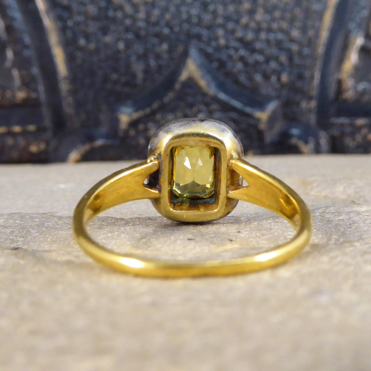 Back of Yellow Sapphire cluster ring to see the back of the yellow Sapphire.