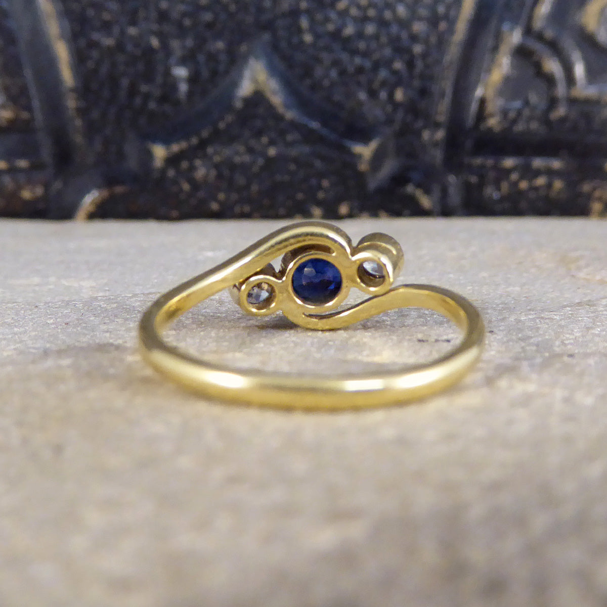 Edwardian Sapphire & Diamond Three Stone Crossover Ring in 18ct Gold and Platinum