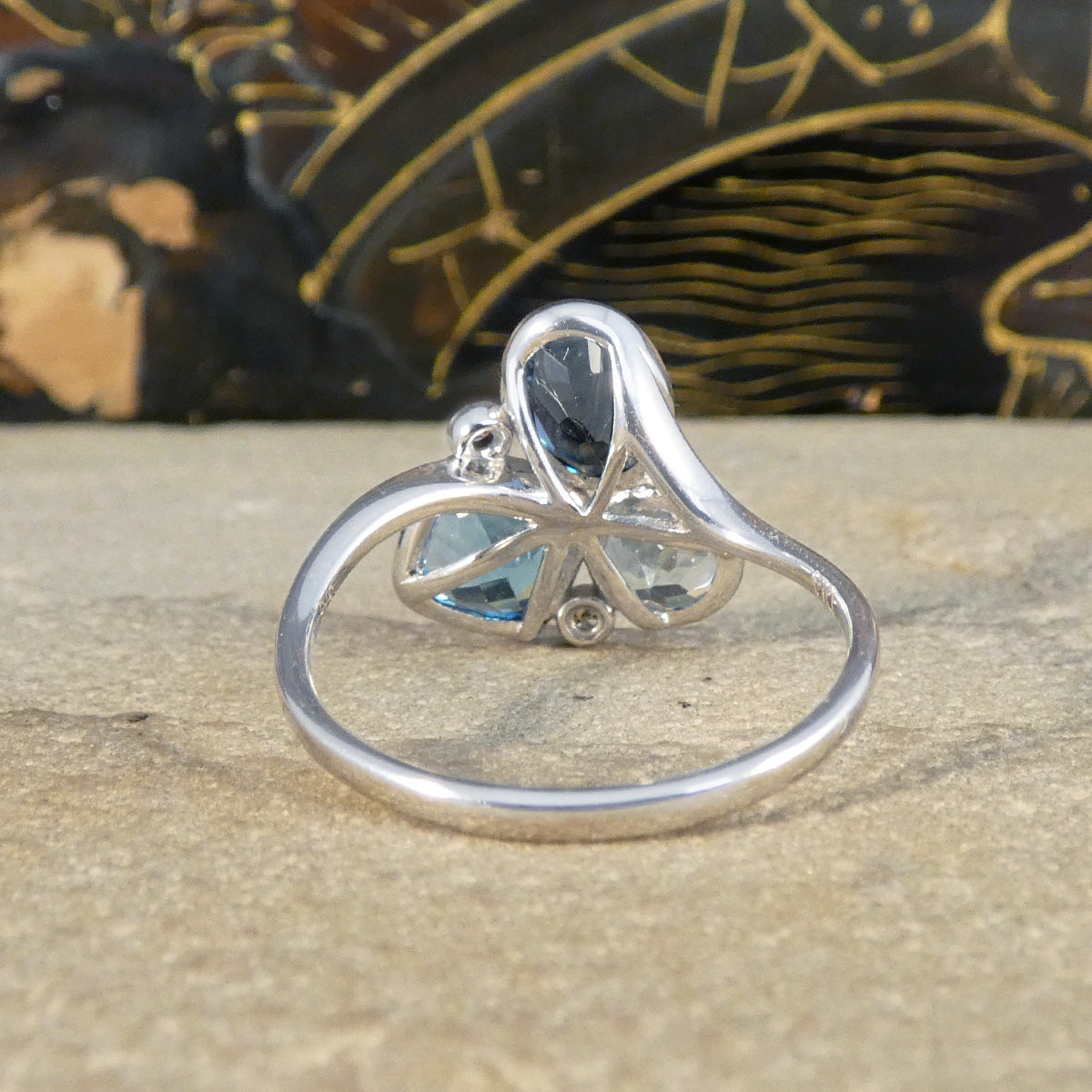 Trio of Blue Topaz and Diamond Cocktail Ring in White Gold